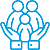 Blue icon of two large hands cupping three human figures, representing a family of two adults and one child, symbolizing protection, care, or family support—inviting you to join the club dedicated to nurturing and safeguarding families.