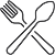 A simple black outline icon of a fork and spoon crossed over each other, typically representing food, dining, or a restaurant—perfect for inviting guests to visit the club.
