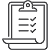 A black and white icon of a clipboard with a checklist, featuring three lines with check marks next to each item—perfect for keeping track as you visit the club.