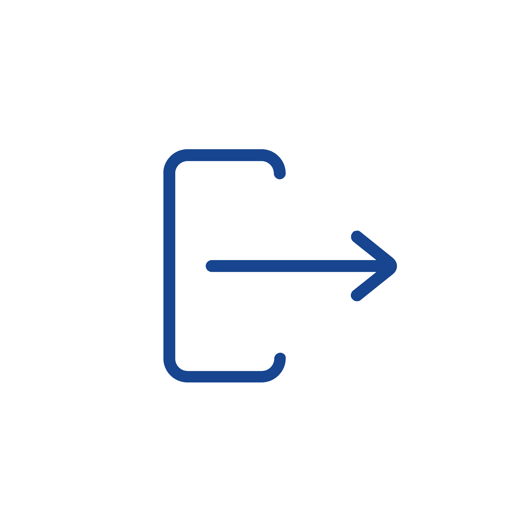 Blue logout or exit icon with a curved line forming an open rectangle and a right-pointing arrow, representing easy access to member information, on a white background.